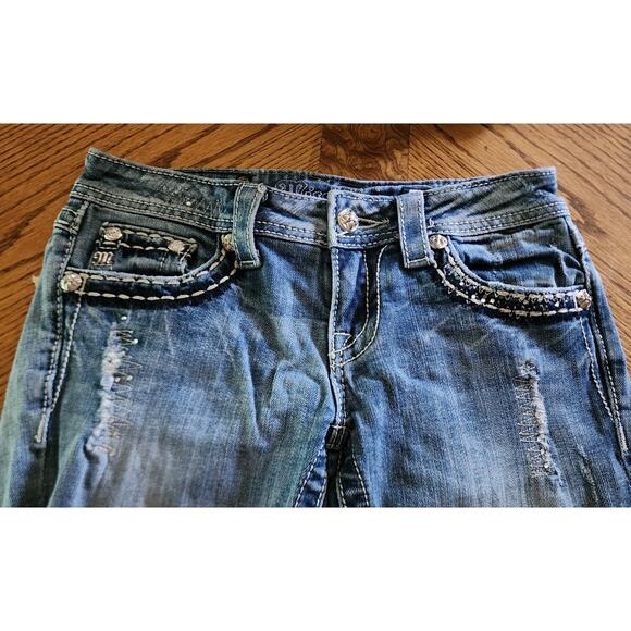 Miss Me JE5864BR rhinestones studs embroidered distressed Boot Capri size 26 EU - Picture 5 of 11